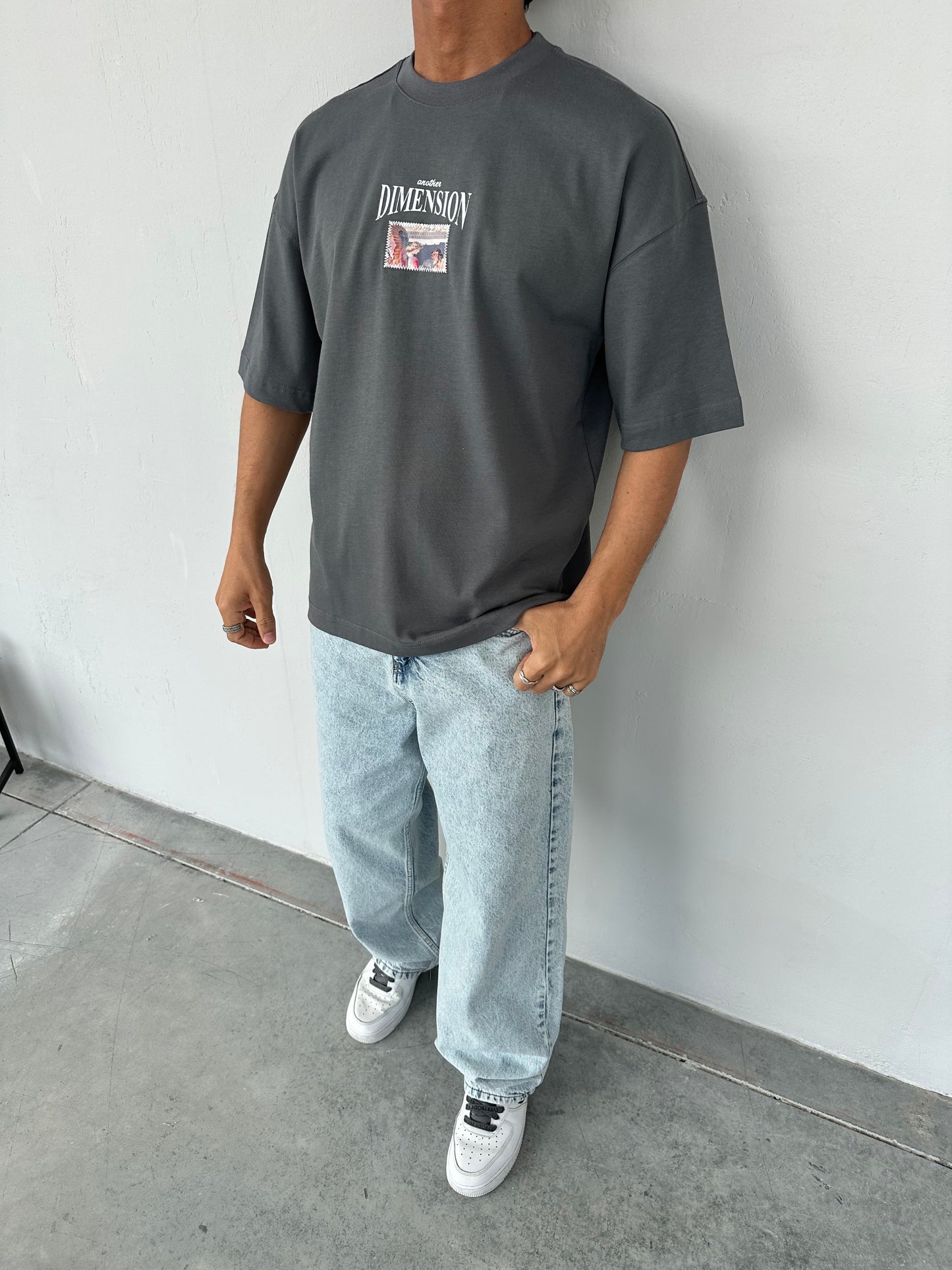 Dimension Baskılı Füme Oversize T-Shirt