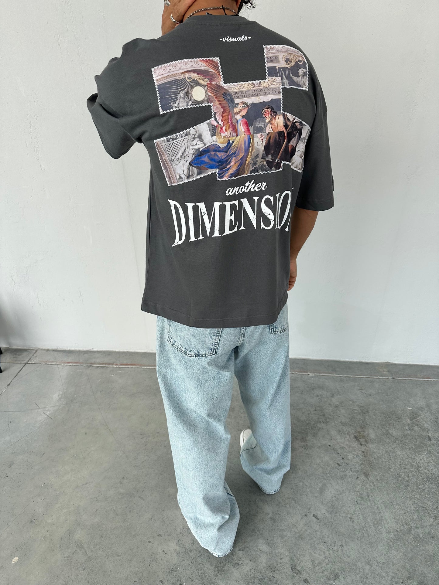 Dimension Baskılı Füme Oversize T-Shirt