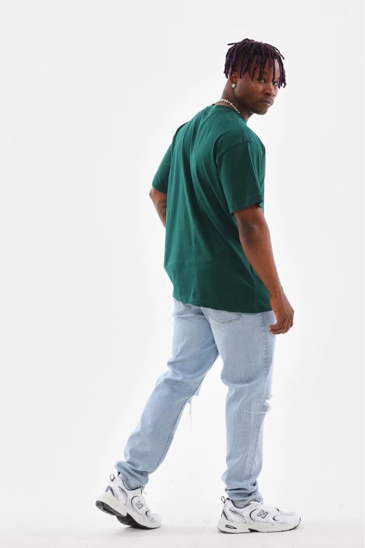 Oversize Düz Bisiklet Yaka T-Shirt Koyu Yeşil