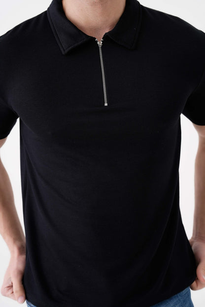 Slim Fit Dar Kesim Fermuarlı Polo Yaka Tişört