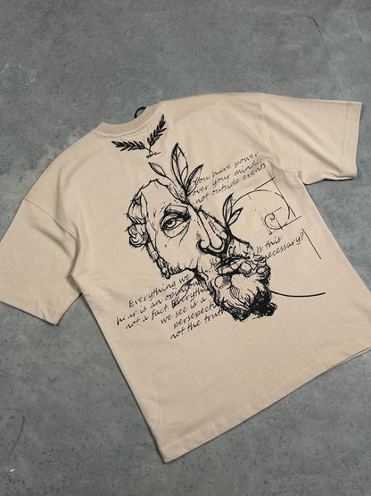 Aurelius Bej Baskılı Oversize T-Shirt