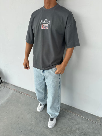 Dimension Baskılı Füme Oversize T-Shirt