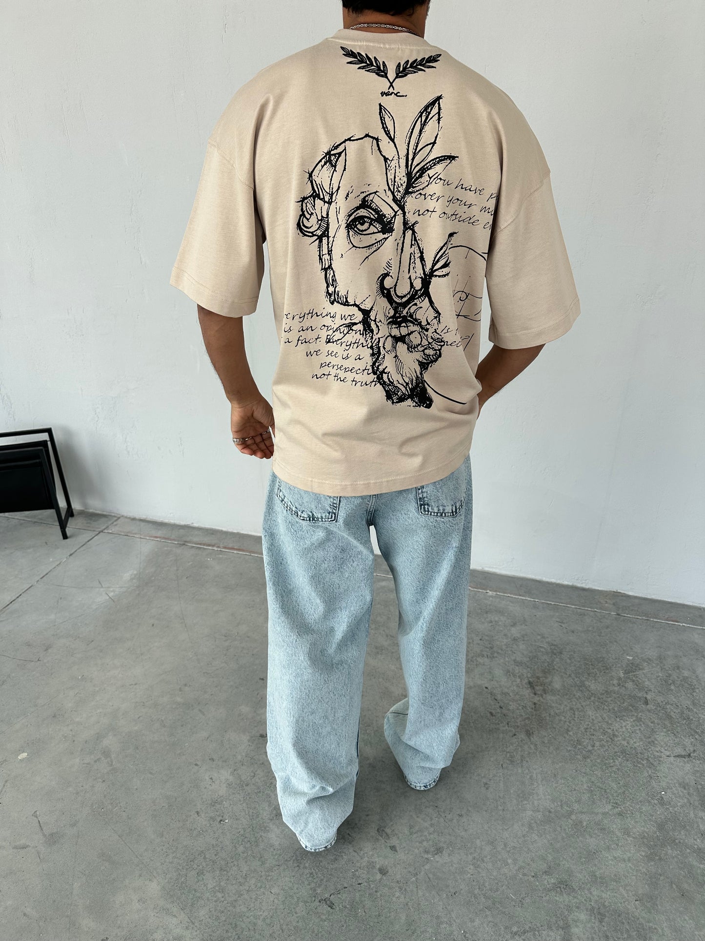 Aurelius Bej Baskılı Oversize T-Shirt