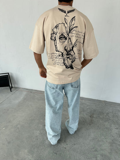 Aurelius Bej Baskılı Oversize T-Shirt