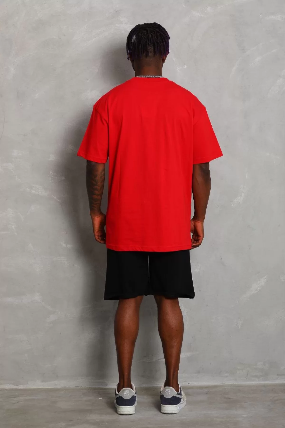 Oversize Düz Bisiklet Yaka T-Shirt Kırmızı